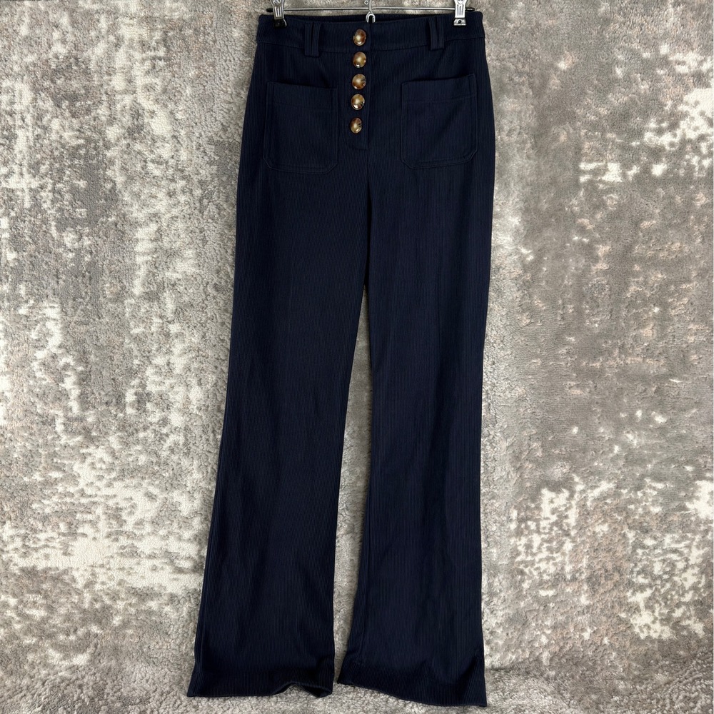 House of Harlow 1960 Sz 2 High Rise Button Front Corduroy Flare Pants Navy Women